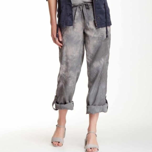 Anthropologie Marrakech Charlotte Tencel Linen Pants Tab Roll Gray Sz 26 NWT - Picture 1 of 9